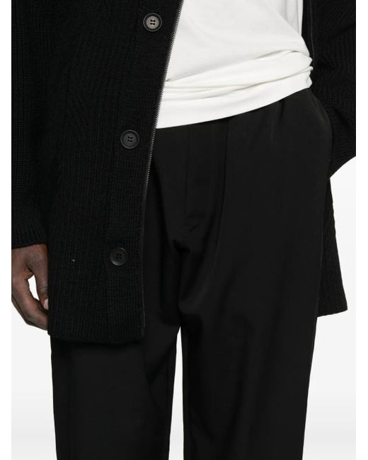 Yohji Yamamoto Black Drawstring-Waist Wool Trousers for men