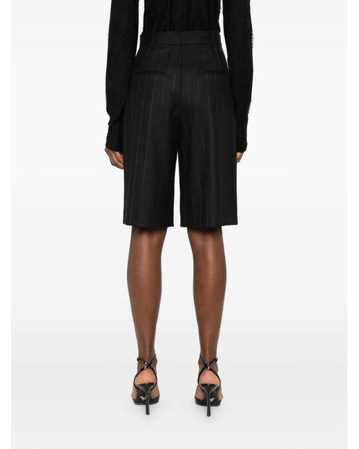 ANDAMANE Black Xiana Pleated Pinstripe Shorts