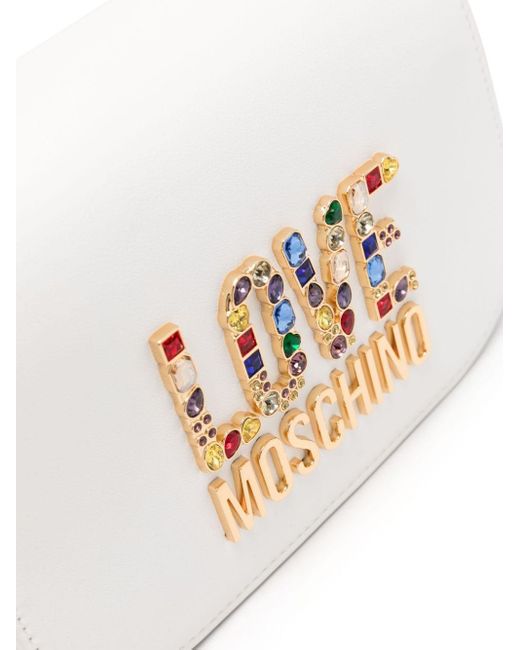 Love Moschino White Gemstones Logo-lettering Tote Bag