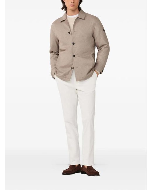Hackett Brown Herringbone-Pattern Padded Overshirt for men