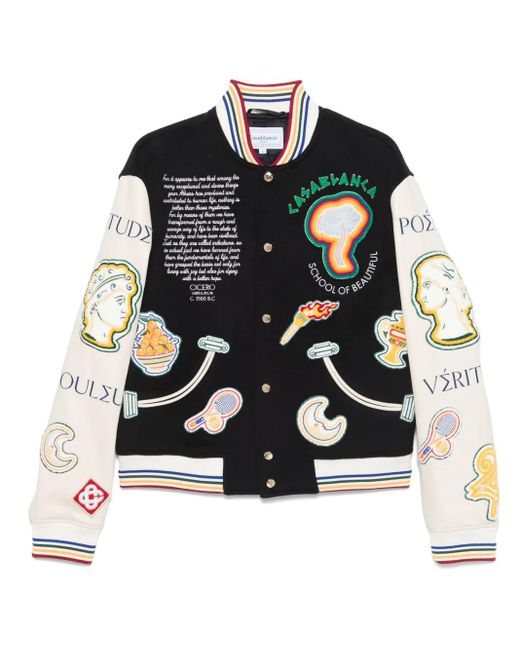 Casablanca Black Embroidered Chenille Patchwork Mini Bomber Jacket for men