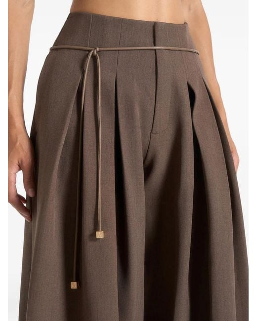 Manière De Voir Brown Flora Box Pleat Wide Leg Belted Pants