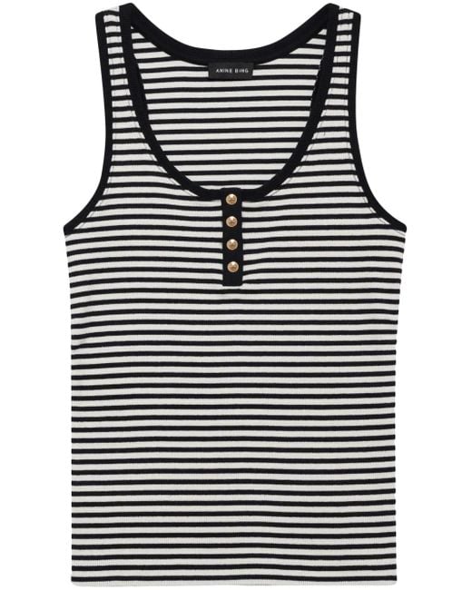 Anine Bing Black Alessia Natural Striped Tank Top
