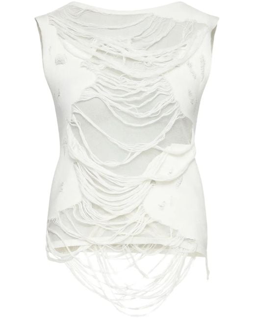 MM6 by Maison Margiela White Layered Distressed Fabric Sleeveless Top