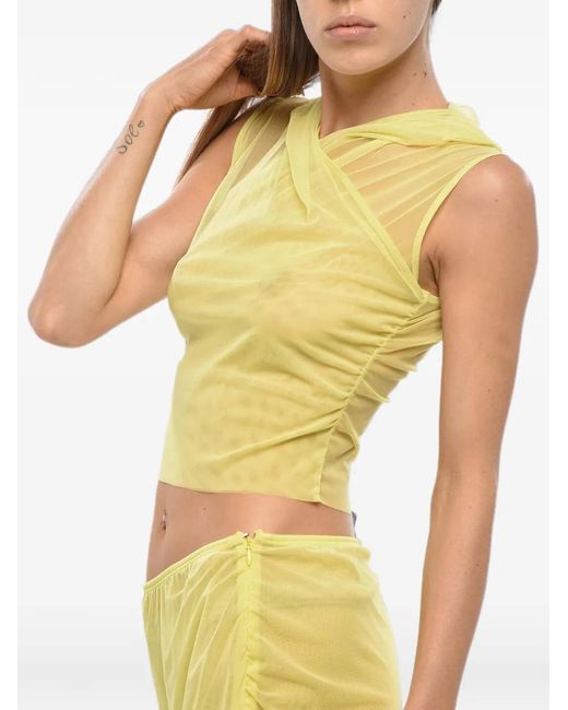 Exilia Yellow Ruched Hooded Tank Top