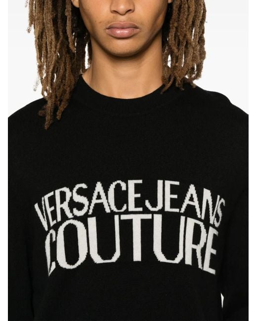 Versace Jeans Couture Black Logo-Intarsia Sweater for men