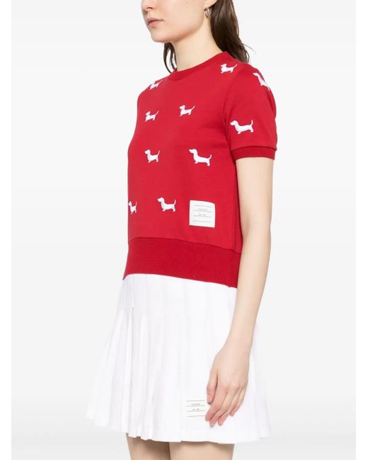 Thom Browne Red Short-Sleeve Rib-Cuff Tee