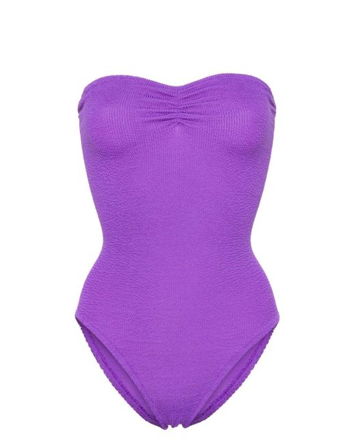Mc2 Saint Barth Purple Strapless Crinkled Swimsuit
