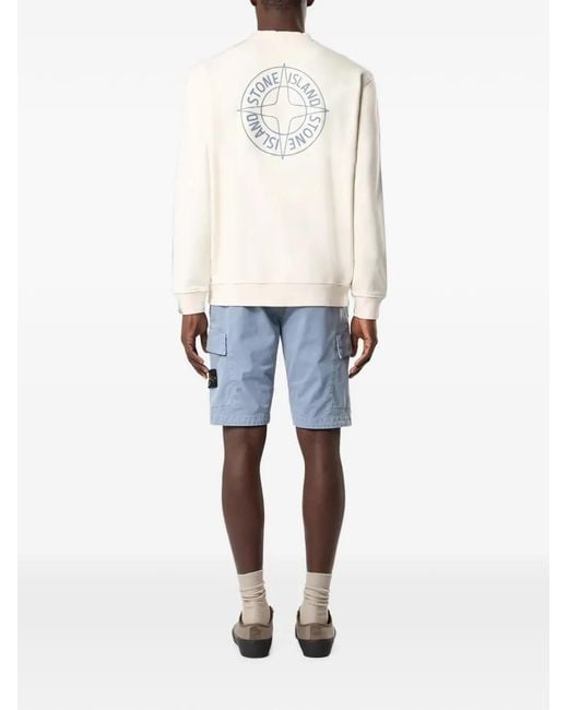 Stone Island White Logo-Print Cotton Sweatshirt for men