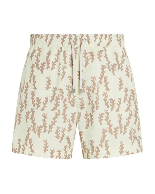 Zegna Natural Leaf-Print Swim Shorts for men