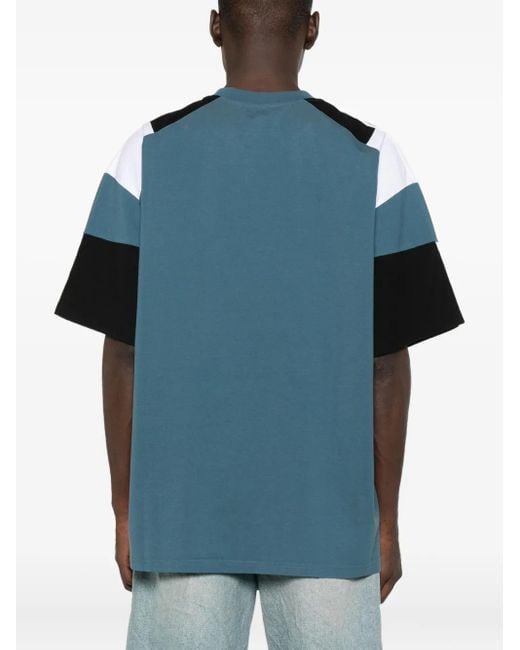 Martine Rose Blue Panelled Short-Sleeve Crew Neck T-Shirt With Graphic Accents for men