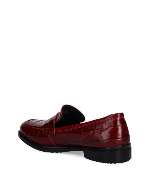 Ecco Red Crocodile-Embossed Penny Loafers