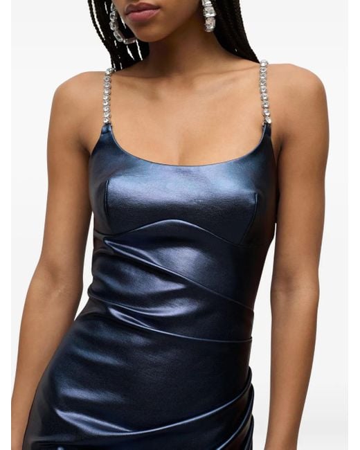Area Blue Crystal-Strap Metallic Mini Dress