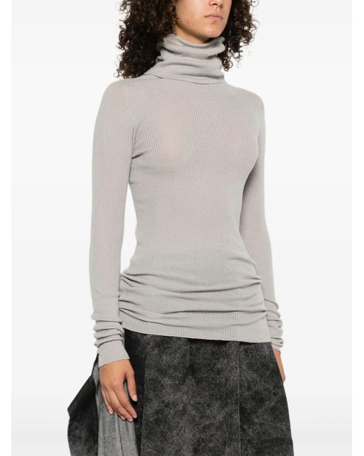 Rick Owens White Ribbed-Knit Turtleneck Sweater