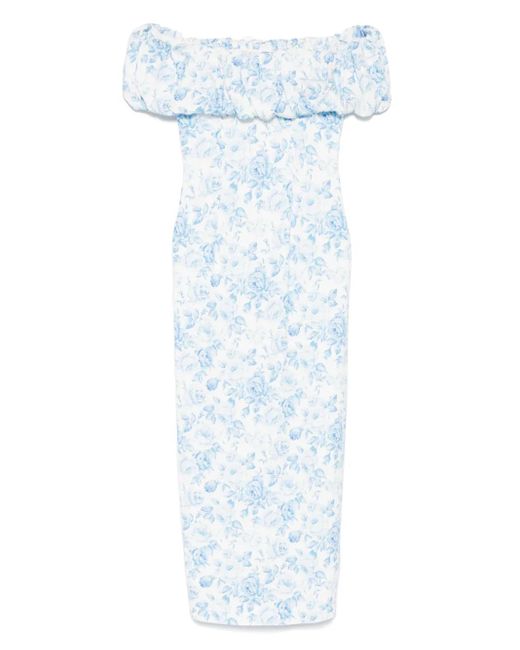 ROWEN ROSE Blue Maxikleid Mit Rosen-Print
