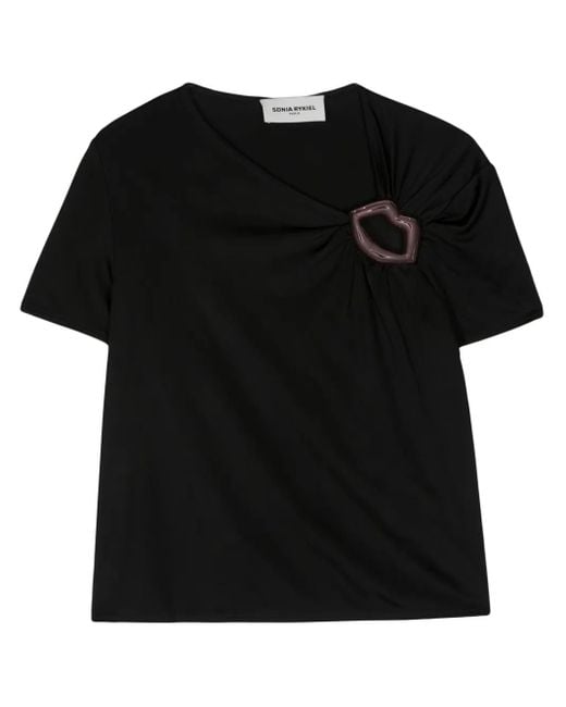Sonia Rykiel Black Mouth-Detail Jersey T-Shirt