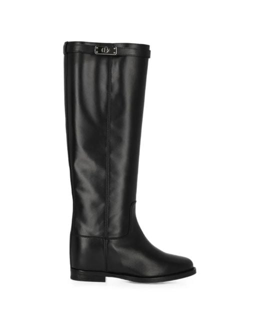 Via Roma 15 Black Leather Knee-High Boots