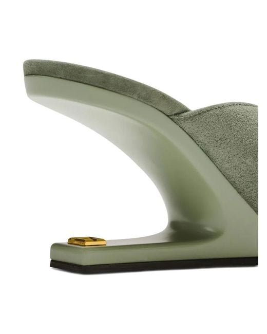 Balmain Green Suede Open-Toe Mules