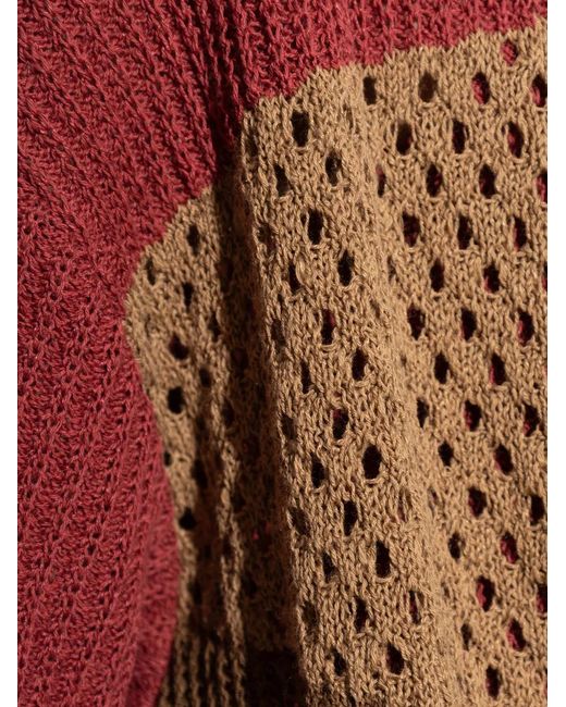 Akep Brown Colour-Block Open-Knit Cardigan