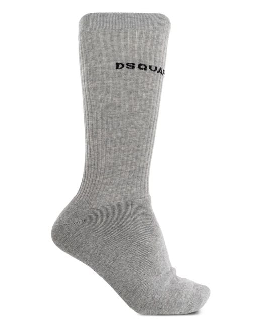 DSquared² Gray Logo-Embroidered Ribbed Socks for men