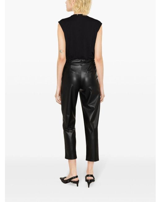 Liu Jo Black Faux-leather Tapered-leg Cropped Trousers