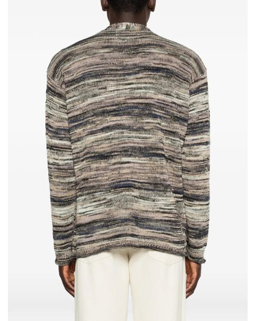 Roberto Collina Gray Cardigan À Rayures for men