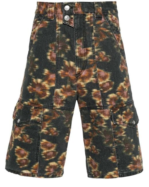 Isabel Marant Green Jemuel Abstract-Print Cargo Shorts for men