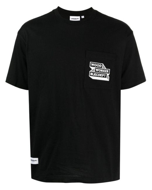 Chocoolate Black Slogan-print Cotton T-shirt for men