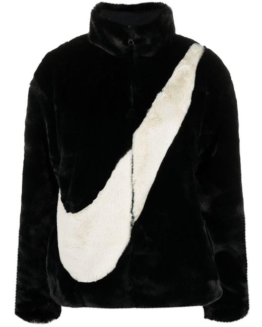 Nike Black Faux-fur Swoosh Jacket