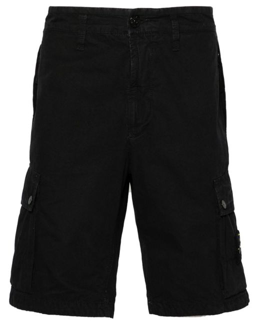 Stone Island Black Logo Cotton Slim Shorts for men