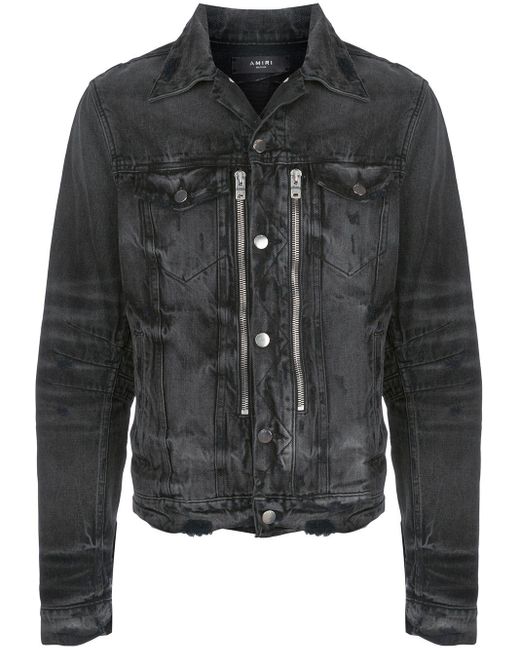 Amiri Bandana Mx2 Distressed Denim Jacket in Black for Men