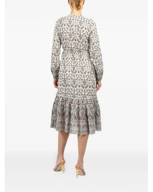 Veronica Beard White Vani Tiered Paisley-Print Midi Dress
