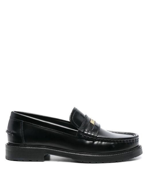Moschino Leather Logo-plaque Detail Loafers in Black | Lyst