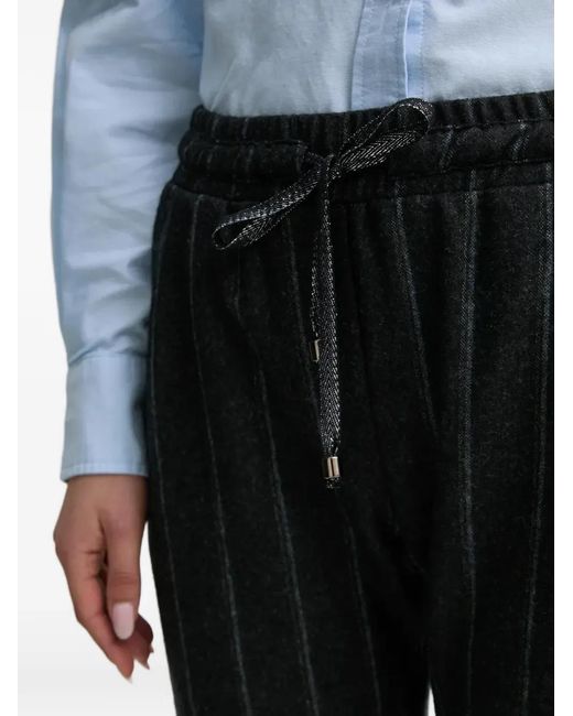 La Petite Francaise Black Poli Pinstripe Drawstring Trousers