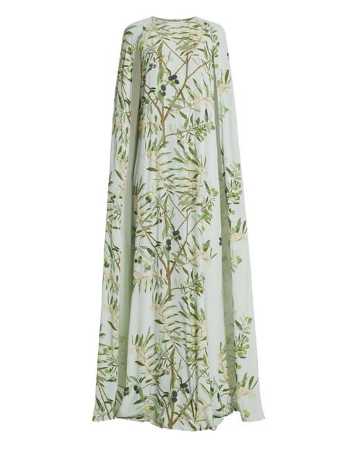 BERNADETTE Green Print Sequin Cape Maxi Dress