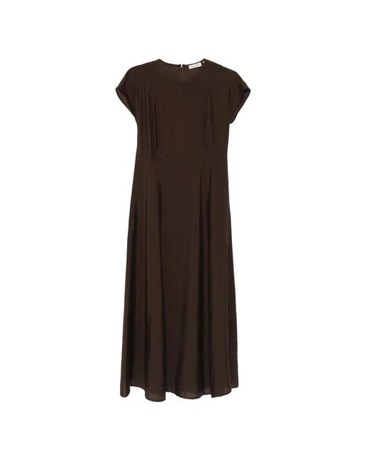 Marc O' Polo Brown Satin-Finish Cap-Sleeve Dress