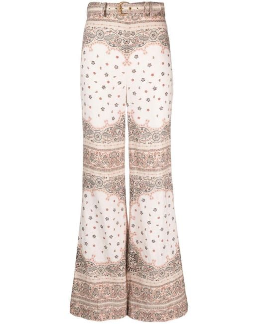 Zimmermann Natural Bandana-Print Linen Trousers