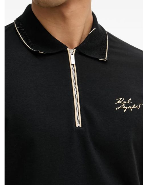 Karl Lagerfeld Blue Zip-Fastening Logo-Embroidered Polo Shirt for men