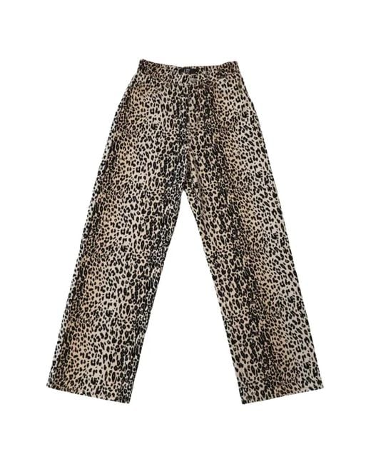 HTC Gray Leopard-Print Wide-Leg Jeans