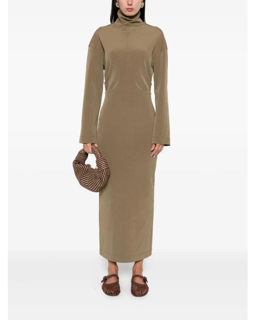 Nanushka Natural Jamson Draped Turtleneck Midi Dress