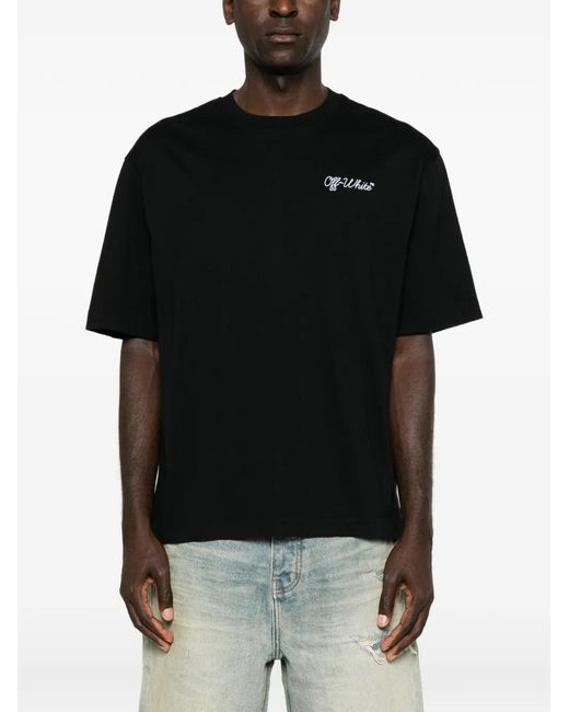 Off-White c/o Virgil Abloh Black Logo-Embroidered T-Shirt for men