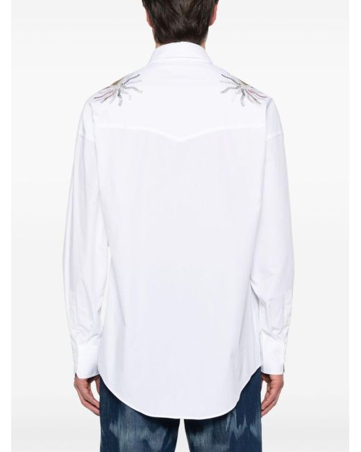 Bluemarble White Rhinestone-wings Poplin Shirt for men