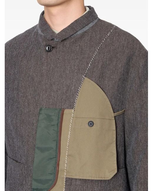 Kolor Gray Herringbone Panelled Jacket for men