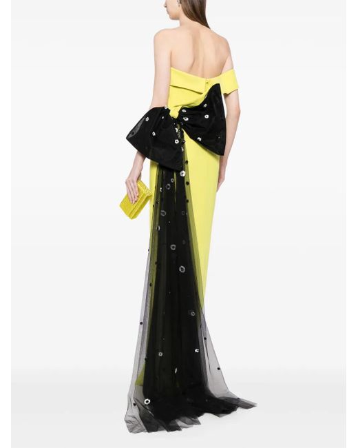 Saiid Kobeisy Yellow Bow Off-Shoulder Gown
