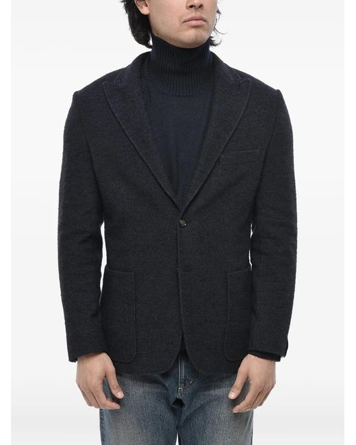 Paolo Pecora Blue Single-Breasted Notched-Lapel Blazer for men