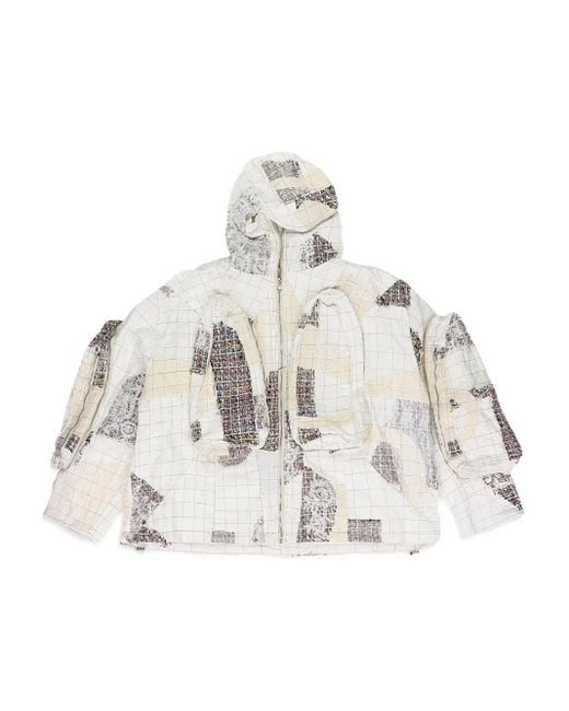 Who Decides War White Tweed Patchwork Hoodid Jacket for men