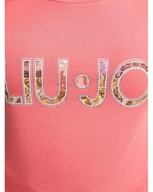 Liu Jo Pink Rhinestone-Embellished T-Shirt