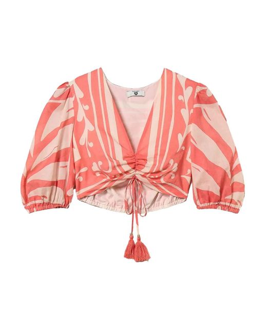 Twinset Red Haut Crop À Manches Bouffantes