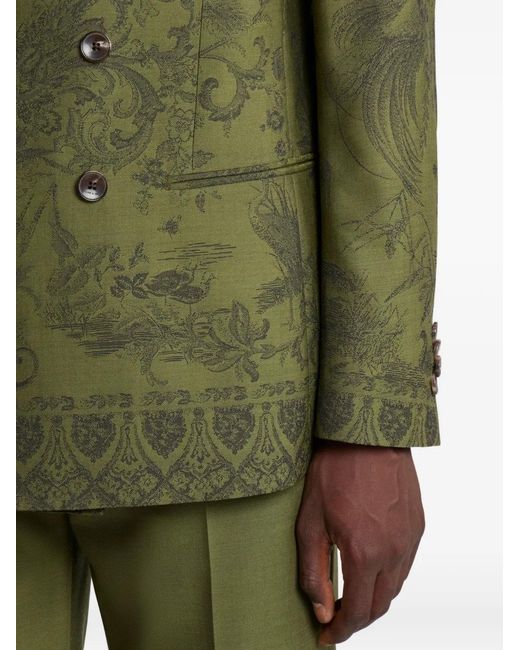 Etro Green Double-Breasted Jacquard Blazer for men