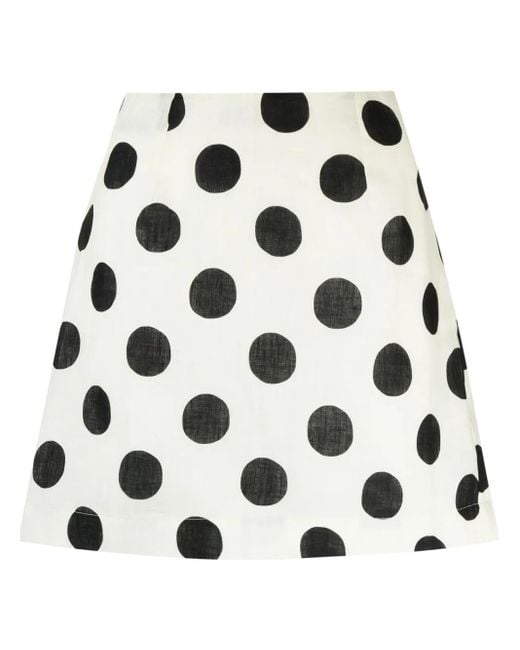 Cala De La Cruz Black Lulo Polka Dot-Print Linen Skirt